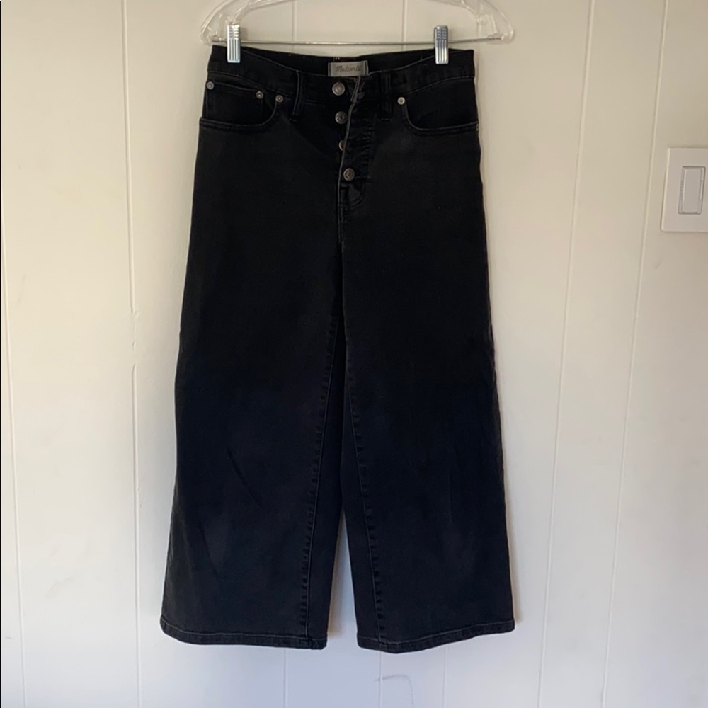 Madewell wide leg crop black denim jeans sz 26